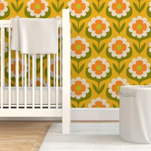 Vista 6 de Spoonflower Papel tapiz retro floral Groovy Peel and Stick