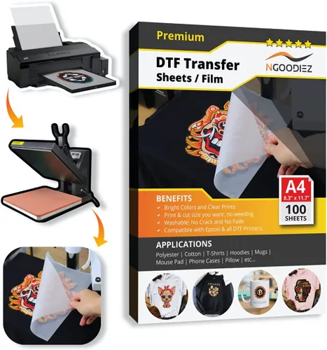 Vista 13 de NGOODIEZ Hojas de película de transferencia DTF A4 de 8.5 x 11 pulgadas, 25 hojas, papel DTF prémium para impresora DTF, revestimiento brillante
