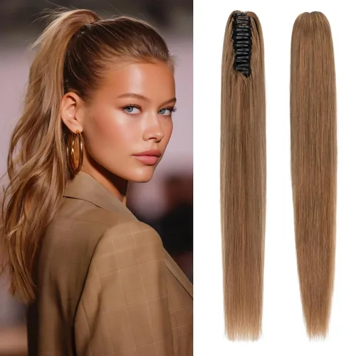 Vista 82 de Rich Choices Extensión de cola de caballo con clip de garra, cabello humano real, una pieza, extensiones de cabello largo Remy para mujer, #18P613