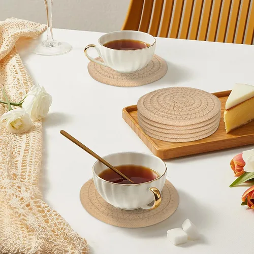 Vista 6 de 6 posavasos absorbentes para bebidas, posavasos tejidos de algodón para decoración de comedor, inauguración de la casa, tapete para beber en frío