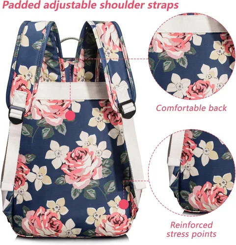 Vista 36 de Leaper Mochila para laptop para mujer: linda mochila floral para escuela, universidad, viajes, trabajo, mochila ligera para niños, Negro margarita