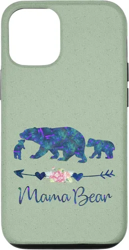 Vista 26 de Teal Blue Purple Floral Mama Bear and Two Cubs Light Green Case for iPhone 16