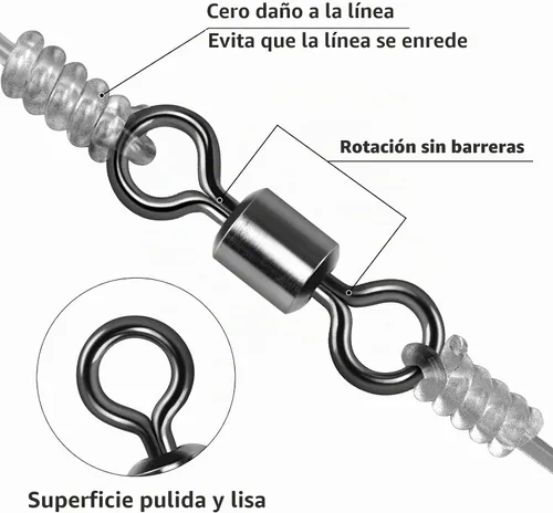 Vista 5 de Alwonder 100 paquetes de micro emerillones para pesca con mosca, pequeños emerillones giratorios de barril para aparejos de pesca con mosca