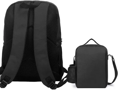 Vista 6 de WCZARE Mochila de viaje de dibujos animados diarios con bolsa de almuerzo, juego de 3 piezas, novedad para fanáticos del juego, Negro -, Mochila