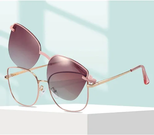Vista 5 de kachawoo Gafas de sol polarizadas ojo de gato con clip magnético en gafas cuadradas de luz azul para mujer