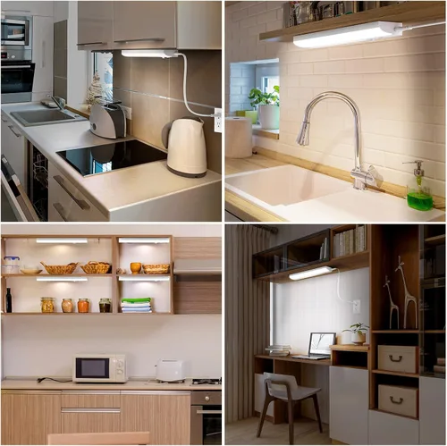 Vista 7 de PESUTEN Iluminación LED para debajo del gabinete para cocina, enchufable, luz regulable debajo del gabinete, 3 colores, 3000 K/4000 K/5000 K