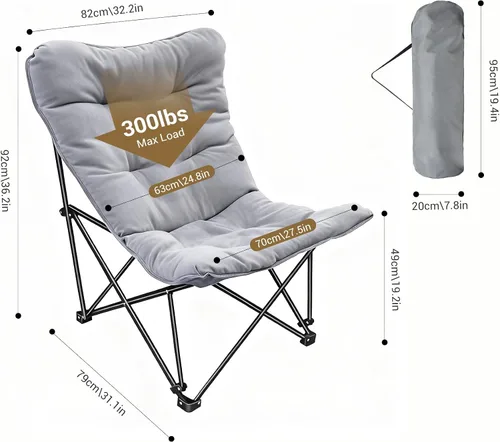 Vista 2 de Silla de mariposa acolchada y cómoda, silla plegable con respaldo alto para dormitorio, sala de estar, camping, césped