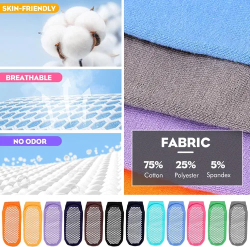 Vista 4 de 12 pares de calcetines de agarre de pilato para mujer, calcetines de yoga antideslizantes con agarres, calcetines de hospital, calcetines de tobillo