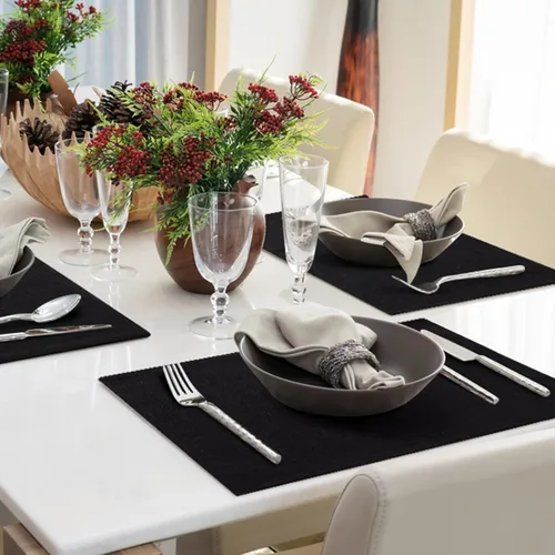 Vista 9 de homing - Juego de 4 manteles individuales de algodón y lino, manteles de tela lavables para mesa de comedor de estilo rústico para interiores y Negro