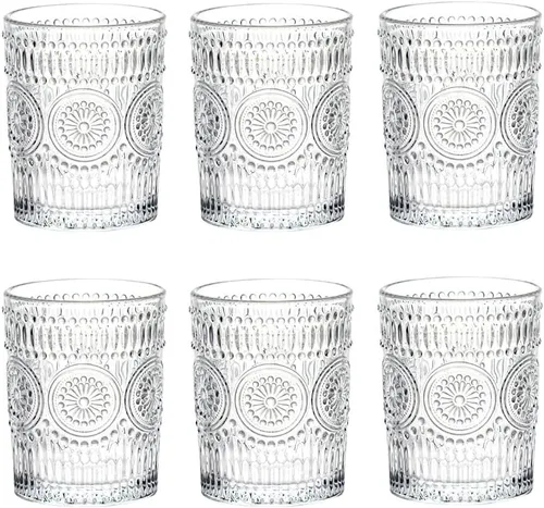 Vista 8 de LOYUYU Juego de 4 vasos de agua románticos, vasos de 12 onzas de alta calidad, juego de cristalería vintage para jugo, bebidas, cerveza, cóctel