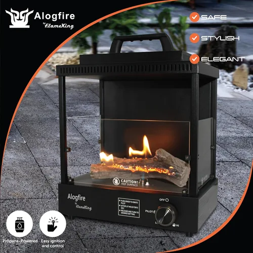 Vista 2 de Flame King ALOGFIRE Calentador de Troncos de Propano con Ambiencia, Llamas Danzantes Limpias y Sin Humo