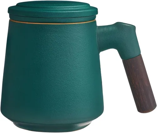 Vista 11 de ZENS Taza de té con infusor y tapa para colador de té de hojas sueltas, taza de té de cerámica de 15.2 oz con coladores de té finos y posavasos