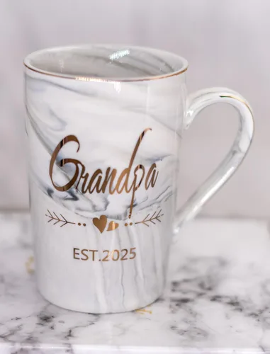 Vista 4 de Tazas para abuela y abuelo EST 2025 – Juego de tazas de café con anuncio de nuevo abuelo, regalos elegantes para baby shower, día de la madre, día