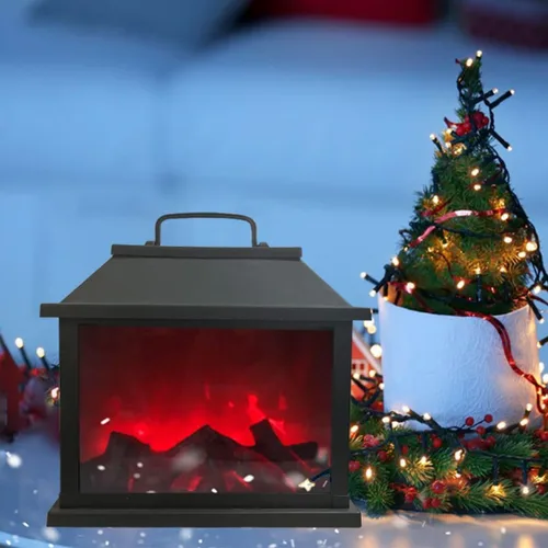 Vista 16 de Farol de chimenea pequeño y acogedor tradicional realista con efecto de llama de leña, luz LED, estilo carbón, lámpara de mesa
