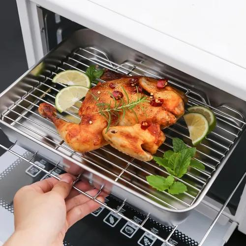 Vista 2 de Sartén para asar, bandeja rectangular para hornear y estante de acero inoxidable fácil para cocinar hornear (9.3 x 6.9 x 2.0 in)