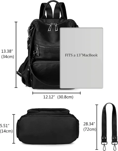 Vista 7 de Uromee Mochila de Viaje Monedero para Mujeres Cuero Vegano Damas Moda Borla Bolsa de Hombro Convertible, Grande, Mochilas Daypack