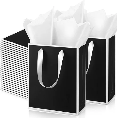 Vista 15 de Yeaqee Paquete de 100 bolsas metálicas de regalo con asa y papel de seda de papel de seda dorado para graduación, boda, padrinos de boda, regalos