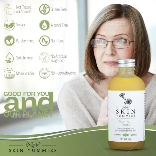 Vista 5 de Sally B's - Tónico facial con ácido frutal y exfoliante diario, ácido alfa hidroxi (AHA), acción 5 en 1: astringente, limpieza, calmante, exfoliante