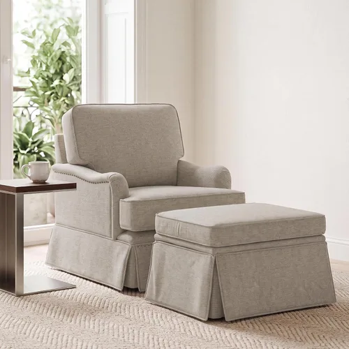 Vista 17 de Silla decorativa giratoria con otomana de almacenamiento, gris a rayas