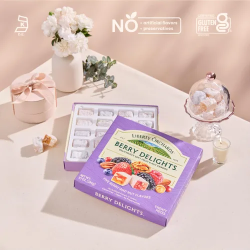 Vista 5 de Liberty Orchards, Berry Delights – Surtido de bocadillos veganos de bayas, sin gluten, nueces Lokum fresa, arándano nuez delicia turca dulces caja