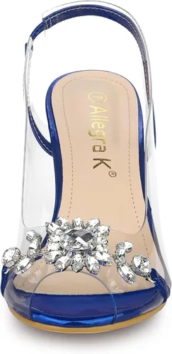 Vista 2 de Allegra K Sandalias de tacón con punta abierta y diamantes de imitación transparentes para mujer