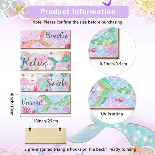 Vista 2 de Decoración de baño de sirena, arte de pared rosa para niños, placa de respiración para relajarse, remojar y relajarse, regalos para niñas, mujeres