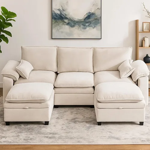 Vista 7 de Sofá Seccional Modular en Forma de L de 100", Sofá con Almacenamiento Otomano, Sofá Nube de Chenilla con Asientos Profundos y Mullidos para Sala