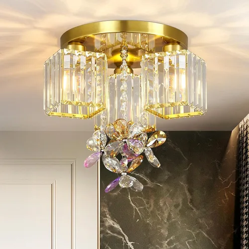 Vista 4 de Lámpara de techo semiempotrada, 3 lámparas cerca del techo para cocina, entrada, dormitorio, baño, vestíbulo, moderno, cristal dorado, lámpara
