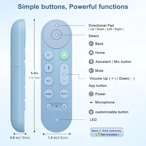 Vista 7 de Reemplazo de voz para el mando a distancia de Google Chromecast, para el control remoto de Google TV y Google TV Streamer (Azul)