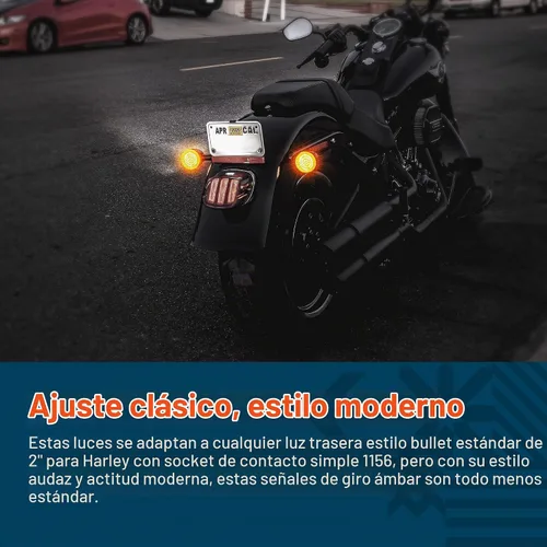 Vista 2 de TRUE MODS 2" 1156 Luz trasera LED anaranjada de señal de giro para Harley Davidson [Juego de par] [Acabado negro] [Estilo bala] Para Harley Ámbar
