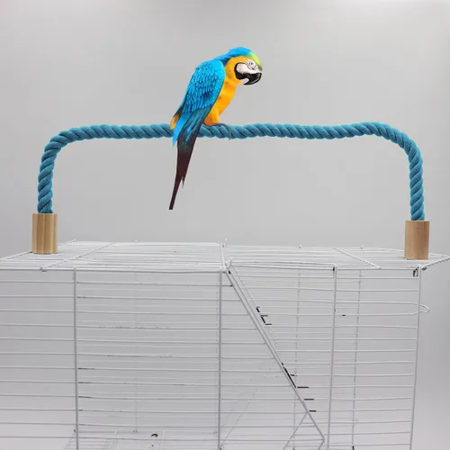 Vista 5 de Paquete de 2 perchas y columpios de cuerda para pájaros, jaula de pájaros, accesorios de poste de escalada para loro, periquito, periquito, cacatúa