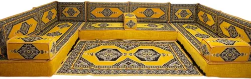 Vista 191 de arabicsofa Sofá en forma de U de estilo árabe para el suelo – Juego de Majlis hecho a mano – Sofá de estilo bohemio