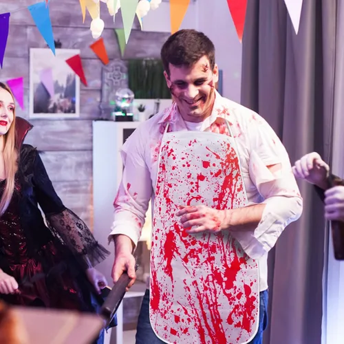 Vista 4 de Delantal Sangriento de Halloween Accesorio de Disfraz de Carnicero con Huella de Mano Aterradora para Adultos Mujeres Hombres Cosplay Fiesta Cocina