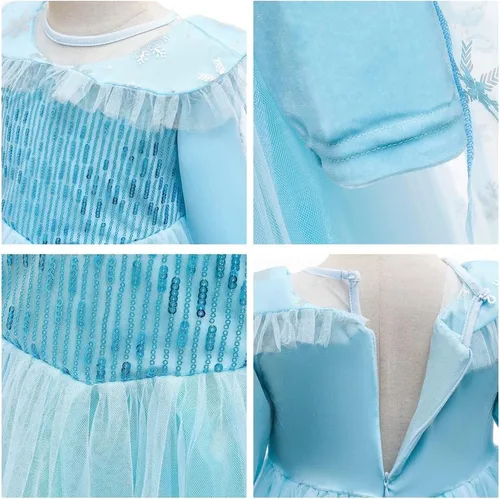 Vista 11 de Frozen - Vestido de princesa Elsa para niñas, disfraz de Halloween, Navidad, cumpleaños, fiesta, vestido de tul con accesorios