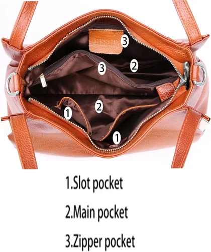 Vista 7 de Heshe - Bolsa de piel de diseñador con asa superior y correa de hombro para mujer