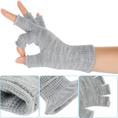 Vista 2 de SATINIOR 4 pares de guantes de invierno de medio dedo, guantes de punto sin dedos, guantes elásticos cálidos para hombres y mujeres