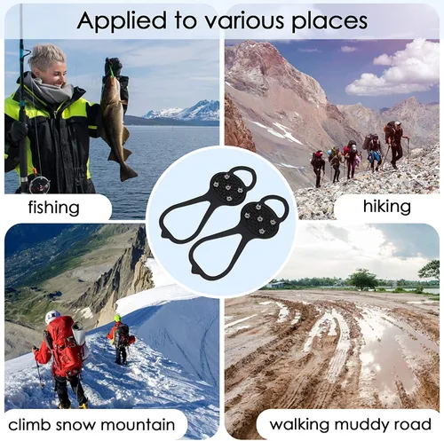 Vista 8 de 2 pares de pinzas antideslizantes, pinzas de hielo, tacos de tracción para zapatos de nieve, crampones con 10 tacos de acero