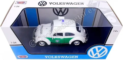 Vista 5 de 1966 Volkswagen Beetle Alemán Policía Coche Blanco y Verde 1/24 Diecast Model Car por Motormax