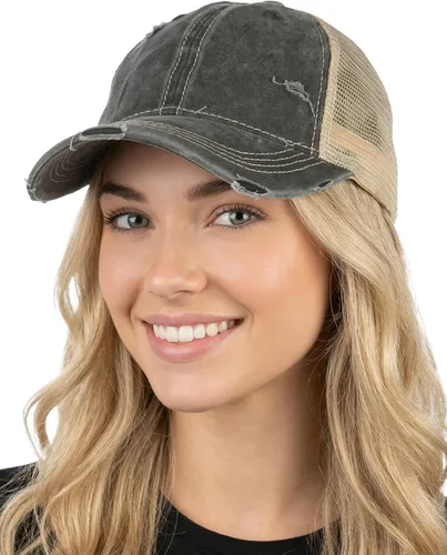 Vista 8 de Funky Junque Distressed Mesh Low Profile Trucker Hat Snapback Cap Paquete de 2: camuflaje negro y negro