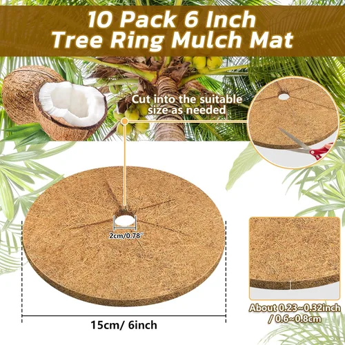 Vista 2 de Legigo 10 piezas Anillos de Mantillo de Fibra de Coco Alfombrilla Protectora de Plantas de Árbol, 6 Pulgadas Anillo de Protección de Árbol de Fibra