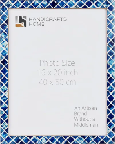 Vista 51 de Handicrafts Home Marco de fotos azul con incrustaciones de hueso de mosaico Azul-Indigo Mosaico