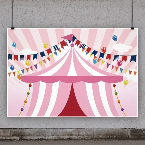 Vista 4 de Yeele Tiendas de campaña de circo rosa de 10 x 6.5 pies, telón de fondo para fiesta temática de carnaval, carrusel de fondo, fotografía, niña