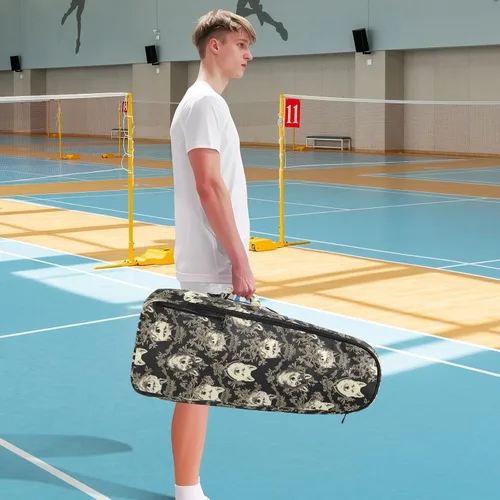 Vista 8 de Mochila de tenis de bádminton resistente al agua de dibujos animados lindo lobo negro tenis bádminton raqueta bolsa para mujeres hombres bolsa