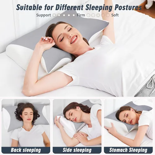 Vista 4 de Almohadas ortopédicas ergonómicas para el dolor de cuello y hombro apnea del sueño mejor dormir espuma viscoelástica soporte profundo cervical
