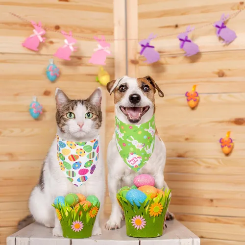 Vista 3 de ADOGGYGO Paquete de 4 Bandanas de Pascua para Perro, Bufanda Triangular para Perro, Patrón de Huevo de Pascua de Conejo, Bandana para Mascotas