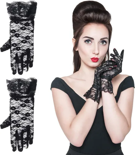 Vista 5 de ASTER Guantes de encaje para mujer, guantes de novia con bloqueo solar, para fiesta de noche, boda, fiesta de té, graduación, Halloween, cosplay