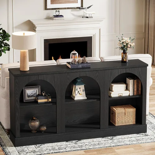 Vista 4 de Tribesigns - Mesa consola estilo granja, mesa de entrada de 63 pulgadas de largo con 3 niveles de almacenamiento, mesa de sofá rectangular de madera