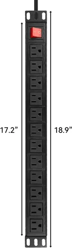 Vista 3 de BTU Protector de sobretensiones de alimentación PDU para montaje en bastidor, regleta de alimentación de 12 salidas con interruptor, montaje