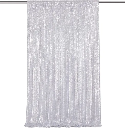 Vista 60 de Cortinas de fondo de lentejuelas con purpurina azul bebé, 2 piezas de 2 x 8 pies, telón de fondo de fiesta de baby shower para niños, hermosas