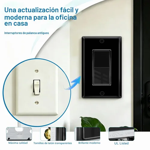 Vista 4 de Greencycle Interruptor de luz basculante negro de un solo polo, interruptor de luz de paleta de 15 amperios, interruptores Sp blancos, 120V-277V CA